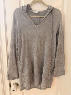 Carve Design-Light Gray V-Neck Hooded Tunic Swim Cover